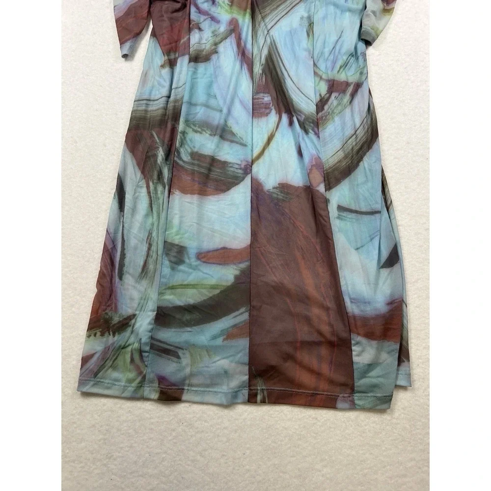 By Anthropologie Long-Sleeve Blue‎ Printed Mesh Ruched Midi Bodycon Dress Size L